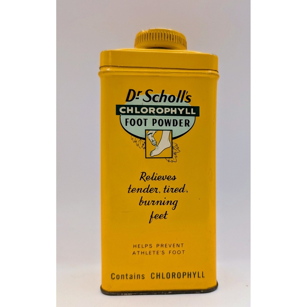 Vintage 1952 Dr. Scholl's Chlorophyll Foot Powder Tin No. 808 Apothecary Shaker